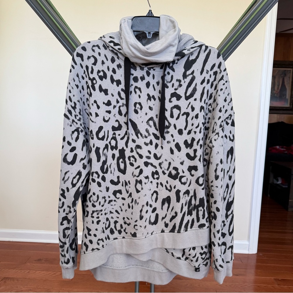 Seven7 Masked Hoodie Sweatshirt Abstract Leopard Black Gray Women's Size L
